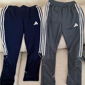 adidas Kids Two-Pack Joggers in Navy & Gray with White Stripes worn 5x